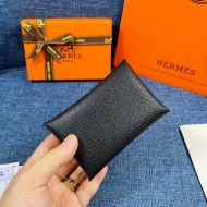 Hermes Calvi Card Holder Epsom Leather Gold Hardware In Black