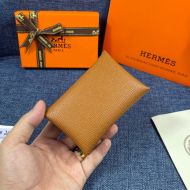 Hermes Calvi Card Holder Epsom Leather Gold Hardware In Brown