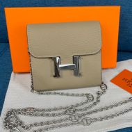Hermes Constance Compact Wallet with Chain Togo Leather Palladium Hardware In Grey