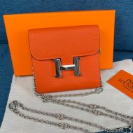 Hermes Constance Compact Wallet with Chain Togo Leather Palladium Hardware In Orange
