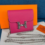 Hermes Constance Compact Wallet with Chain Togo Leather Palladium Hardware In Rose