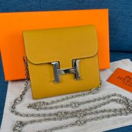 Hermes Constance Compact Wallet with Chain Togo Leather Palladium Hardware In Yellow
