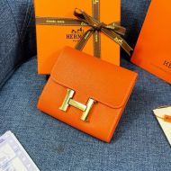 Hermes Constance Compact Wallet Epsom Leather Gold Hardware In Orange