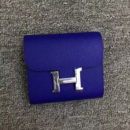 Hermes Constance Compact Wallet Epsom Leather Palladium Hardware In Blue