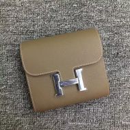 Hermes Constance Compact Wallet Epsom Leather Palladium Hardware In Grey