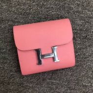 Hermes Constance Compact Wallet Epsom Leather Palladium Hardware In Pink