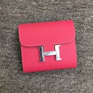 Hermes Constance Compact Wallet Epsom Leather Palladium Hardware In Rose