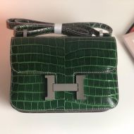 Hermes Constance Bag Alligator Leather Palladium Hardware In Emerald