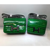 Hermes Constance Bag Alligator Leather Palladium Hardware In Green