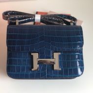 Hermes Constance Bag Alligator Leather Palladium Hardware In Navy Blue