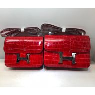 Hermes Constance Bag Alligator Leather Palladium Hardware In Red
