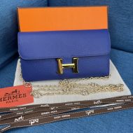 Hermes Constance Wallet with Chain Togo Leather Gold Hardware In Blue