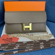 Hermes Constance Wallet with Chain Togo Leather Gold Hardware In Marble