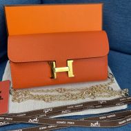 Hermes Constance Wallet with Chain Togo Leather Gold Hardware In Orange