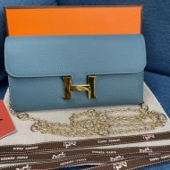 Hermes Constance Wallet with Chain Togo Leather Gold Hardware In Sky Blue