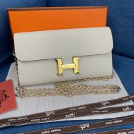 Hermes Constance Wallet with Chain Togo Leather Gold Hardware In White