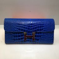 Hermes Constance Wallet Alligator Leather Palladium Hardware In Blue
