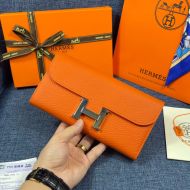 Hermes Constance Wallet Togo Leather Palladium Hardware In Orange