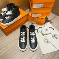Hermes Daydream High-Top Sneakers Unisex Calfskin In Black/Silver