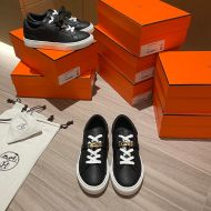 Hermes Day Sneakers Unisex Calfskin In Black/Gold