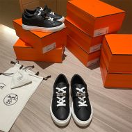 Hermes Day Sneakers Unisex Calfskin In Black/Silver