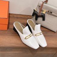Hermes Diane Heeled Mules Women Calfskin with Roulis Buckle In White