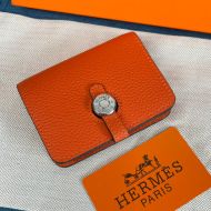 Hermes Dogon Card Holder Togo Leather Palladium Hardware In Orange