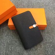 Hermes Dogon Duo Wallet Color Blocking Togo Leather Palladium Hardware In Black/Orange