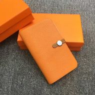 Hermes Dogon Duo Wallet Color Blocking Togo Leather Palladium Hardware In Orange/Brown