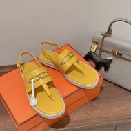 Hermes Eloise Espadrille Sandals Women Calfskin with Roulis Buckle In Yellow