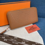 Hermes Evelyne Wallet Togo Leather Palladium Hardware In Brown