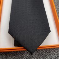Hermes Faconnee H Bicolore Tie In Black