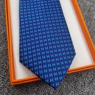 Hermes Faconnee H Bicolore Tie In Blue