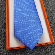 Hermes Faconnee H Bicolore Tie In Blue