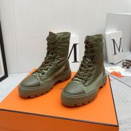 Hermes Fresh Ankle Boots Women Calfskin and Parachute with Logo Emblem In Green