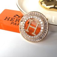 Hermes H Hollow Earrings with Crystals In Gold