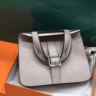 Hermes Halzan Bag Palladium Hardware Clemence Leather In Apricot