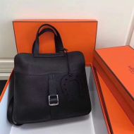 Hermes Halzan Bag Palladium Hardware Clemence Leather In Black