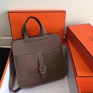 Hermes Halzan Bag Palladium Hardware Clemence Leather In Coffee