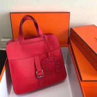 Hermes Halzan Bag Palladium Hardware Clemence Leather In Red