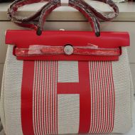 Hermes Herbag Bag H Canvas Palladium Hardware In Red