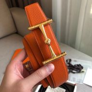 Hermes H Hippique Buckle 38MM Reversible Belt Togo Leather In Orange