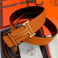 Hermes H Leather Buckle 38MM Reversible Belt Togo Leather In Brown/Gold