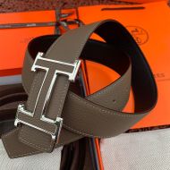 Hermes H Leather Buckle 38MM Reversible Belt Togo Leather In Grey/Silver