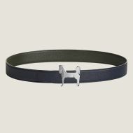 Hermes Horse Punache Buckle 32 Reversible Belt Leather In Black/Green
