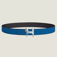 Hermes Horse Punache Buckle 32 Reversible Belt Leather In Blue/Black