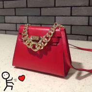 Hermes Kelly Chain Bag Box Leather Gold Hardware In Red