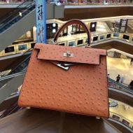 Hermes Kelly Bag Ostrich Leather Gold Hardware In Brown
