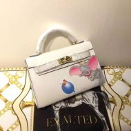 Hermes Kelly Mini Bag with Dumbo Print Togo Leather Gold Hardware In White