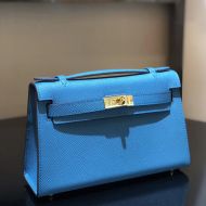 Hermes Kelly Mini Pochette Bag Epsom Leather Gold Hardware In Blue